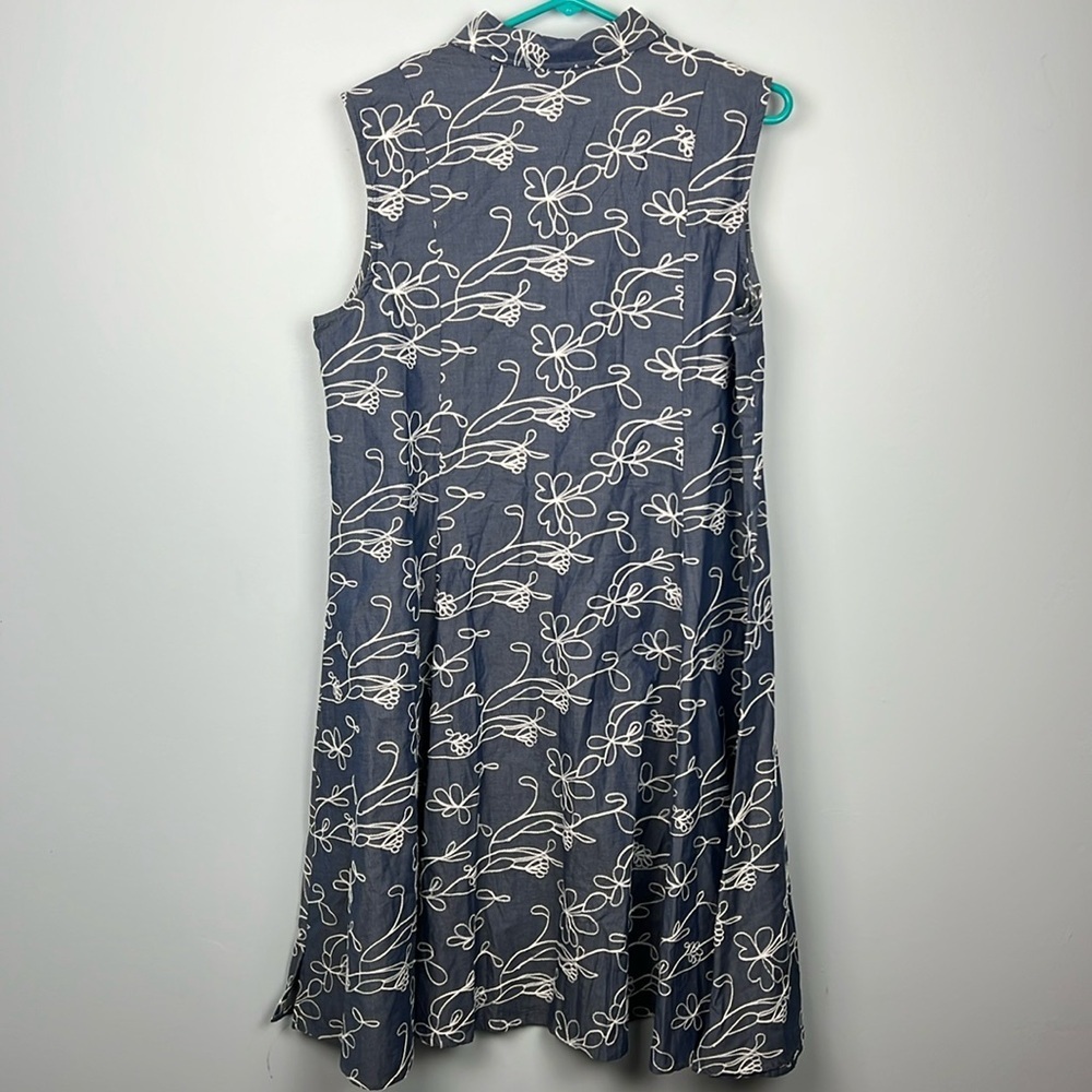 Sahalie large embroidered sleeveless collared a-line women’s dress 100% cotton - Picture 7 of 10